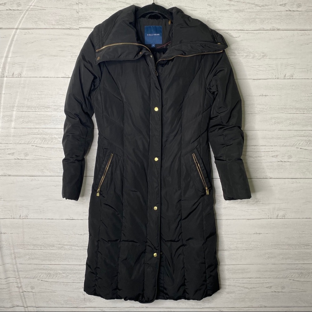 Cole haan long down hooded puffer coat